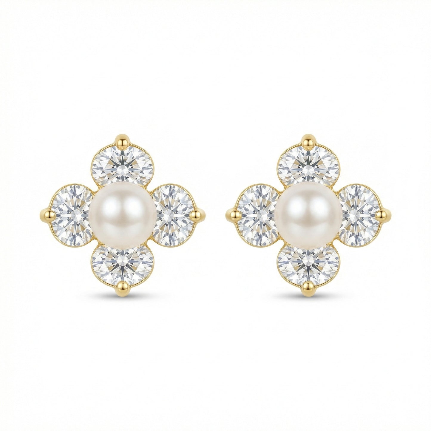Bloomin' Brilliance — Silver Pearl & Gemstone Floral Studs