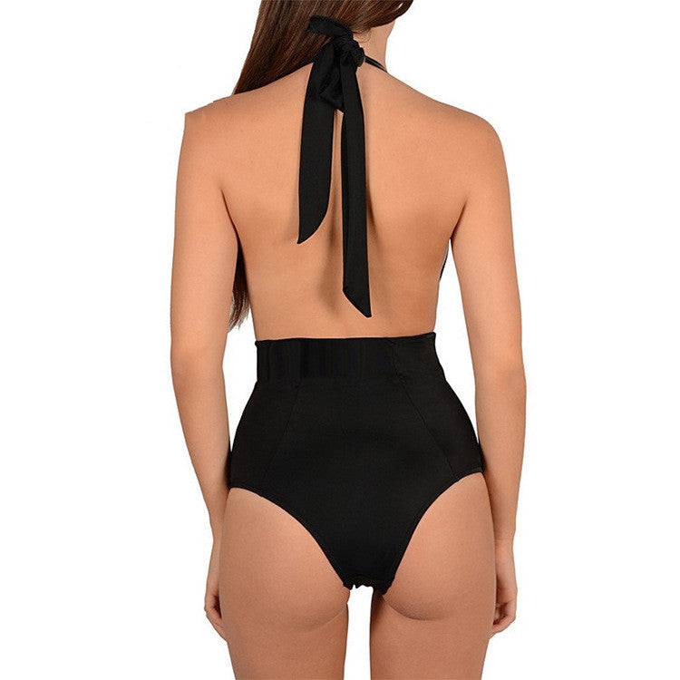 Embroidered Allure — Halter Siamese Bikini Lingerie