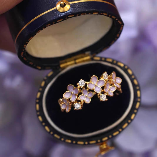 Clover Charm — Enamel Clover Flower Ring with Zircon Accents