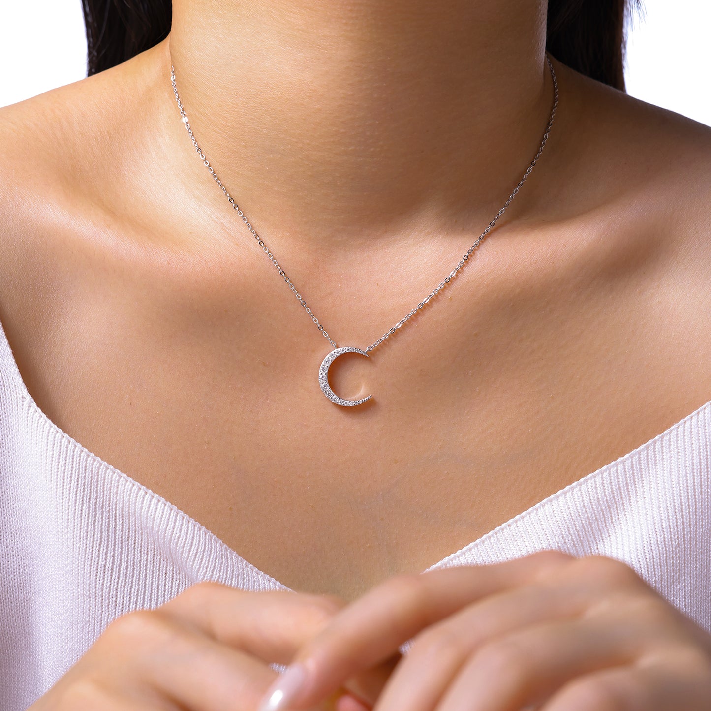 Moissanite Modiste — Moissanite Pendant, Platinum Plated S925 Silver