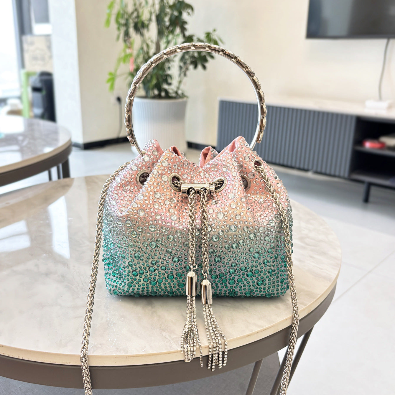 Shine On — Drawstring Rhinestone Crossbody Handbag