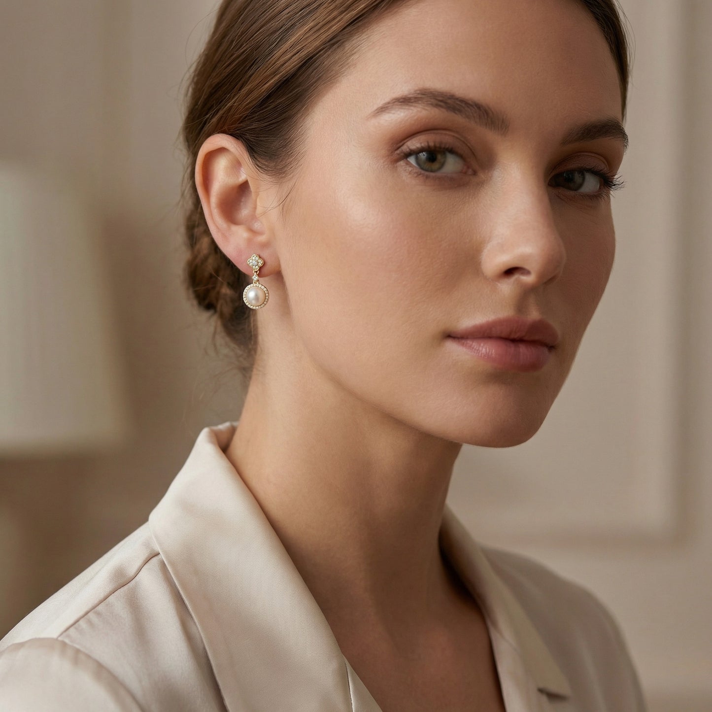 Pearl-fectly Radiant — 925 Silver Pearl Drop Earrings with Diamond Halos