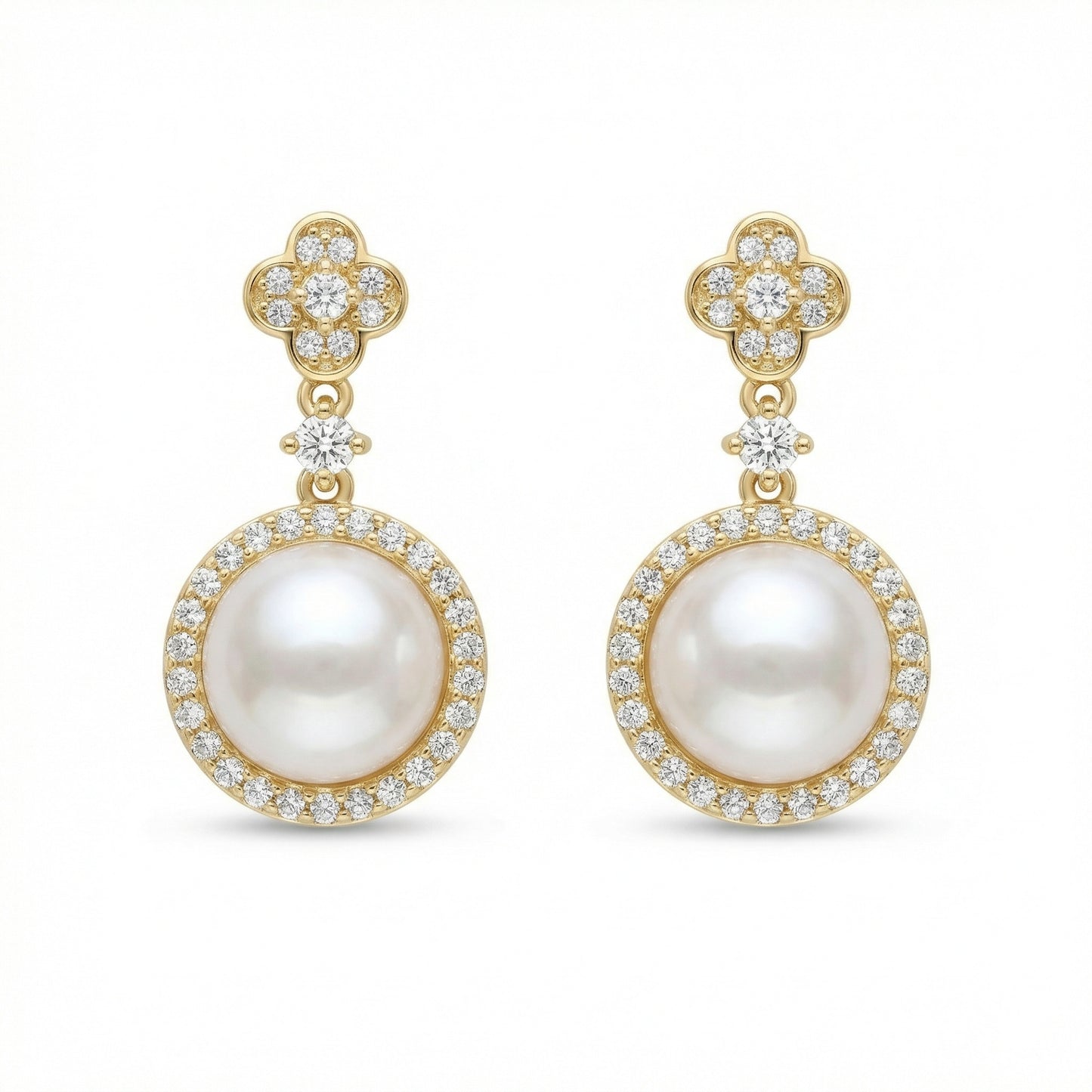 Pearl-fectly Radiant — 925 Silver Pearl Drop Earrings with Diamond Halos