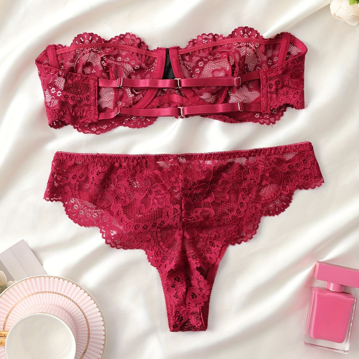 Flower Power — Lace Flower Print Underwear Suit
