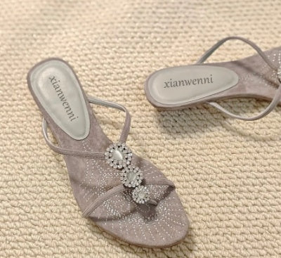 Gem of a Find — Vintage Gem Inlaid Slippers, Kitten Heel, Outdoor