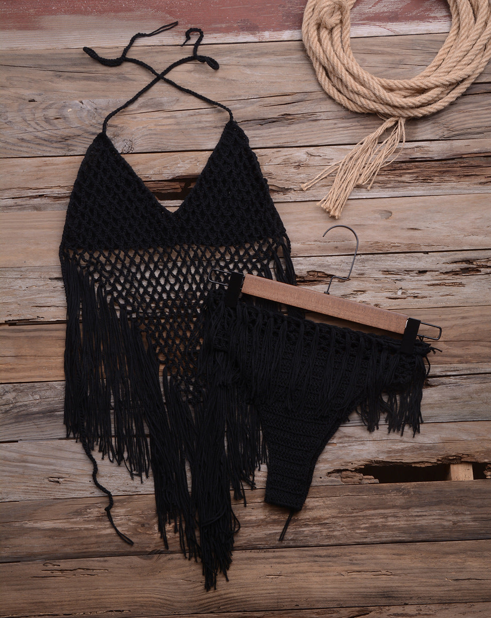 Knot Your Average — Handwoven Tassel Split Bikini Set