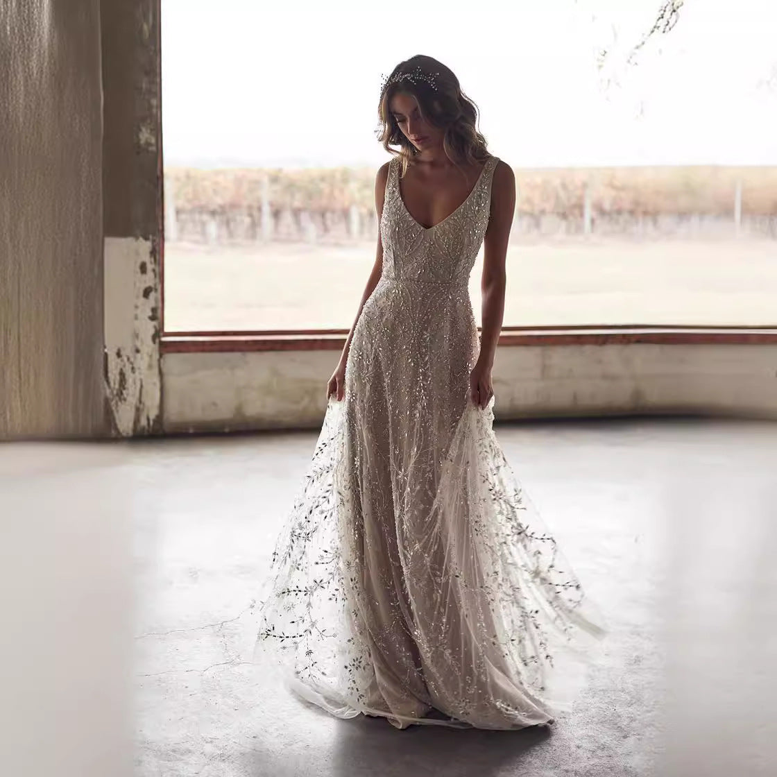 Gown with the Wind — New Bronzing V-neck Long Dress