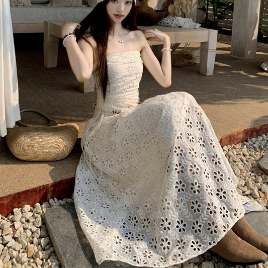 Boho Bliss — Embroidered Strapless Bohemian Dress