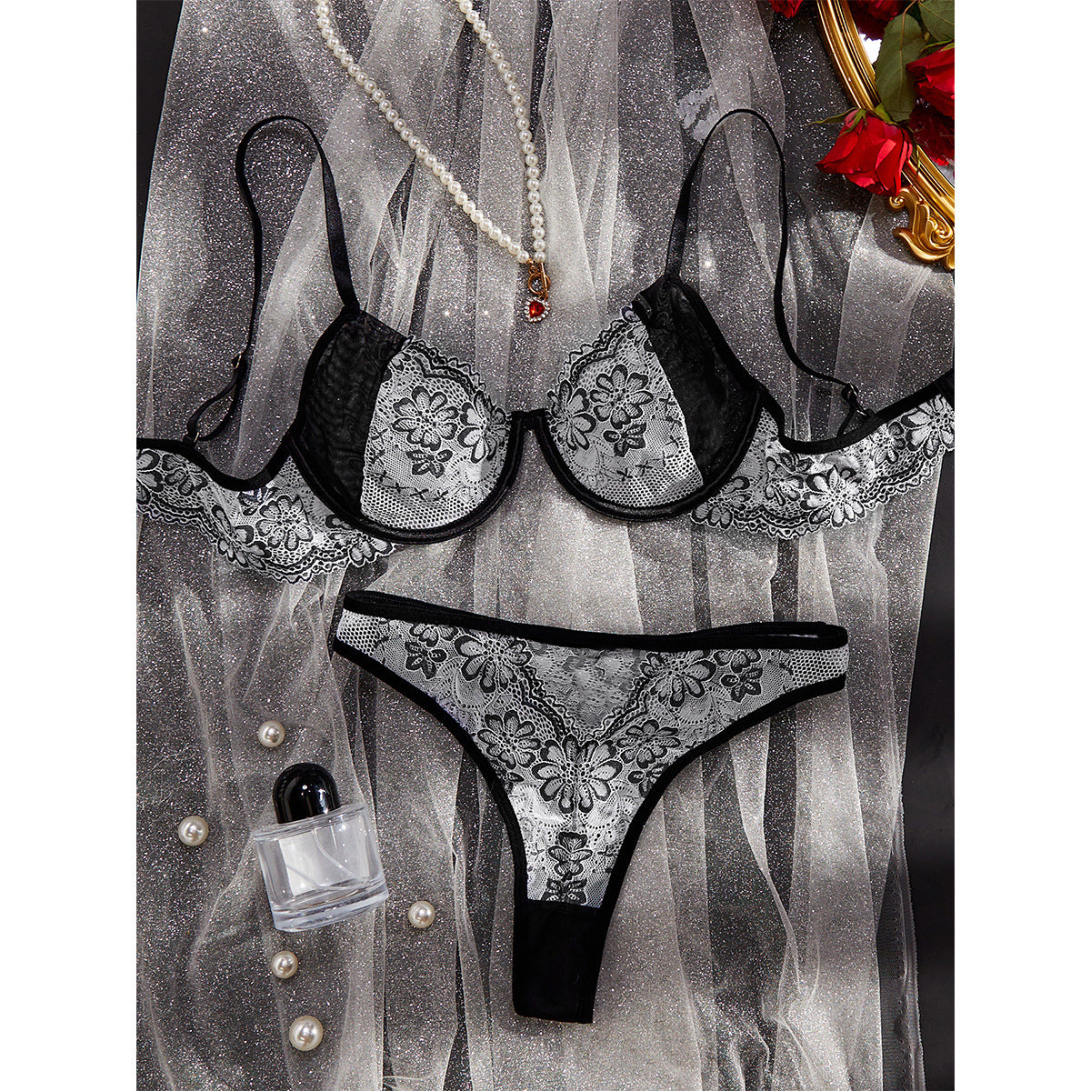 Floral Fantasy — Embroidered Underwear Suit