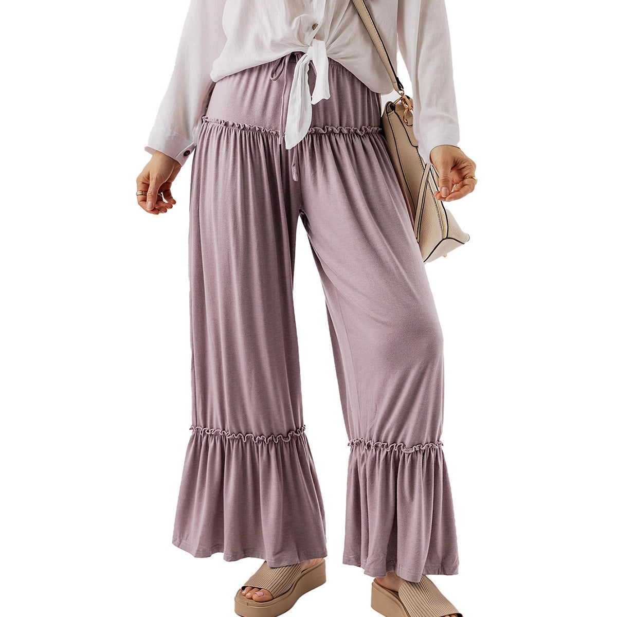 Drawstring Dream — High-Waisted Drawstring Wide-Leg Pants