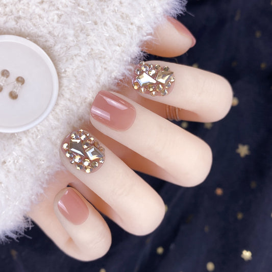 Gold Glam — Champagne Full Diamond Finished Fake Nails