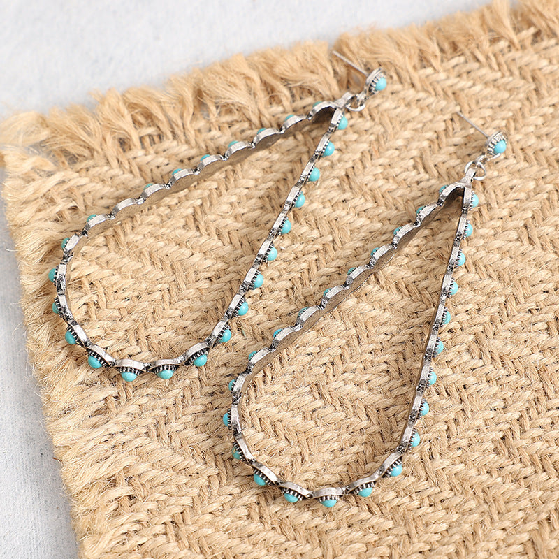 Teardrop Trend — Hollowed-Out Large Turquoise Drop Earrings