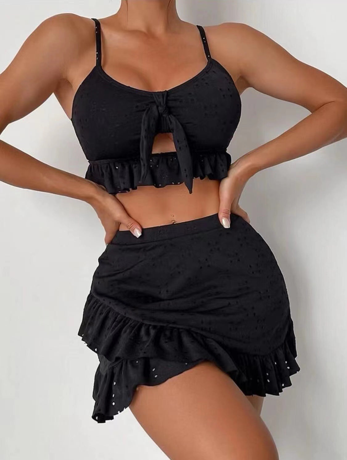Ruffle & Roll — 3-Piece Bikini Set w/ Hip-Hug Skirt