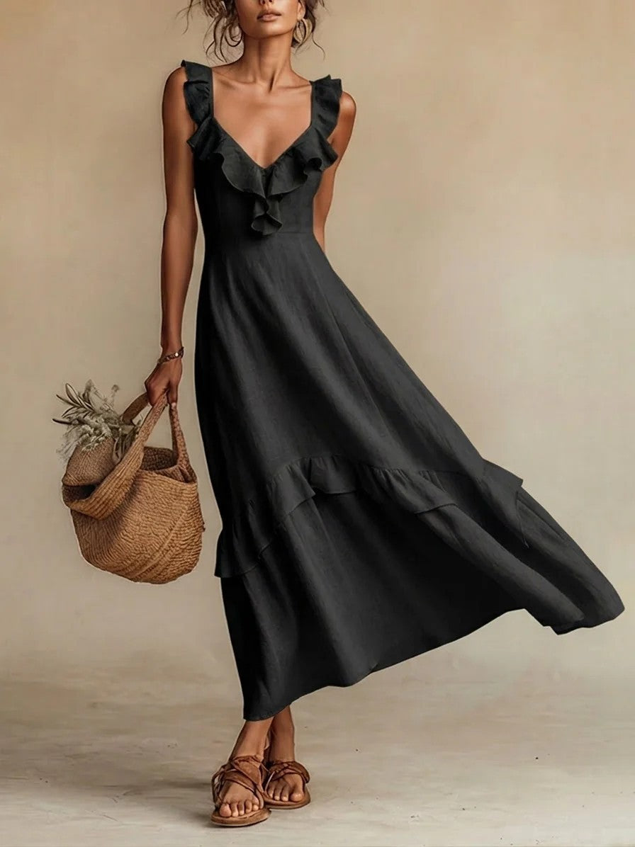 Flutter By — Ruffled Sleeve Cotton-Linen Dress