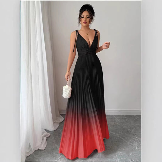 Ombre Allure — V-Neck Defined Waist Slip Dress