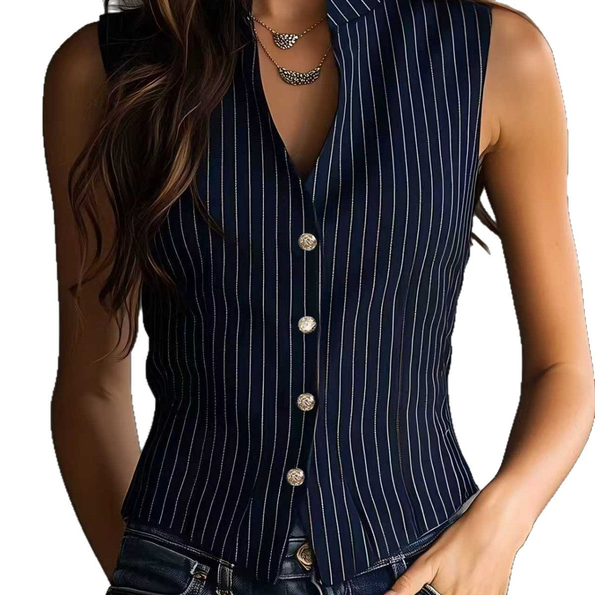 Stripe A Pose — Elegant Striped Slim-fit Sleeveless Vest