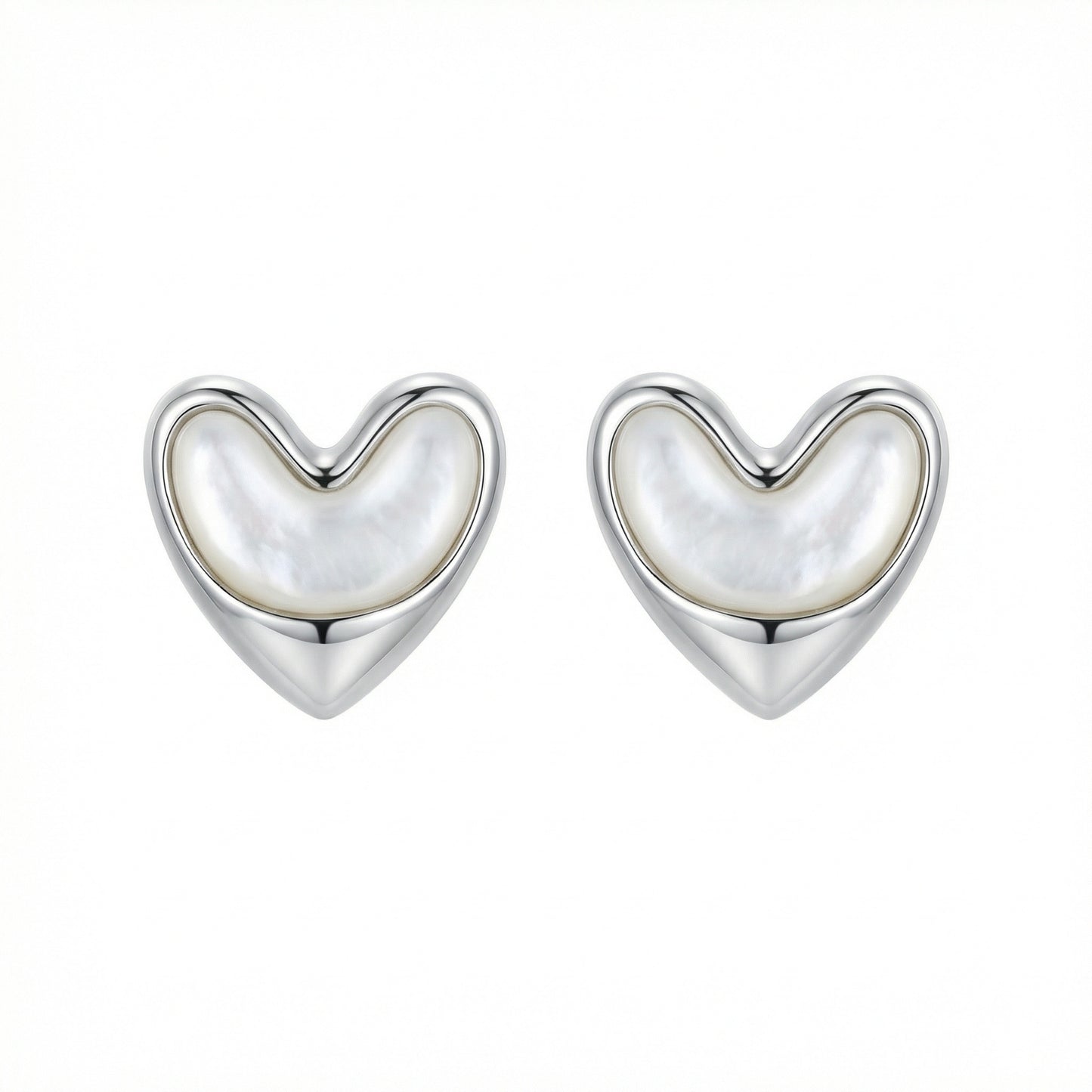 Motherly Love — Silver Mother-of-Pearl Heart Studs
