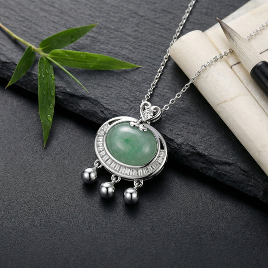 Jade-ore Enlightenment — Sterling Silver Longevity Lock Pendant with Green Jade