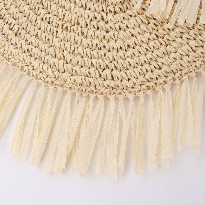 Tassel Twirl Bag — Semi-circular Straw Shoulder Bag with Tassels