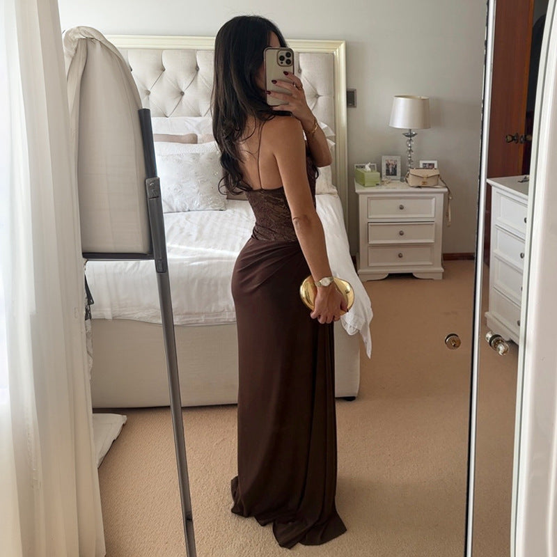 Sheer Elegance — Sleeveless Backless Lace Maxi for Chic Evenings