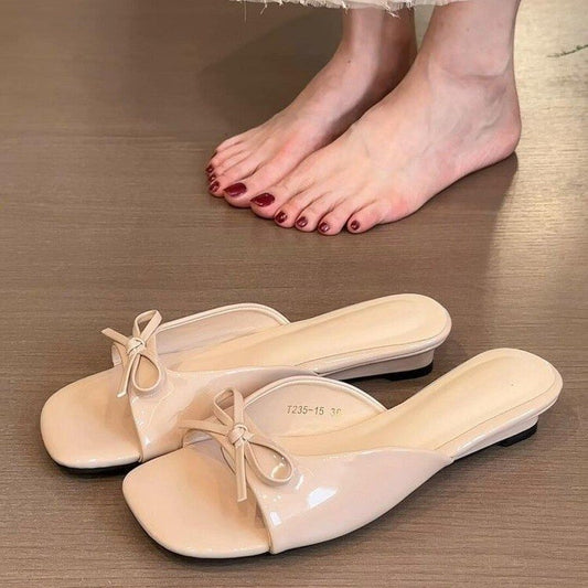 Bow-tiful Steps — French Wedge Heel Slides with Bowknot, Elegant Slippers