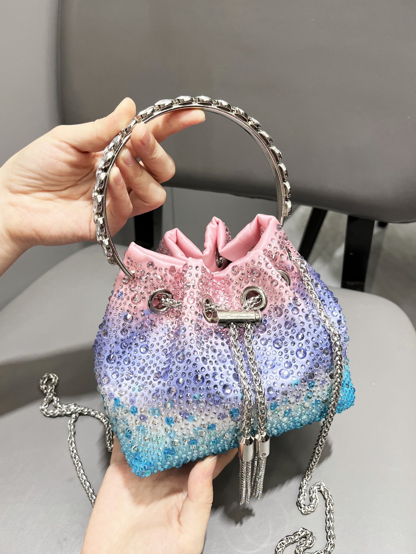 Shine On — Drawstring Rhinestone Crossbody Handbag