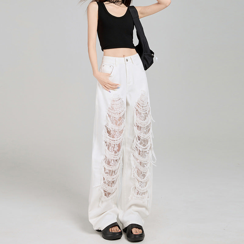 Ripped & Royal — Off-White Ripped Lace Denim Jeans