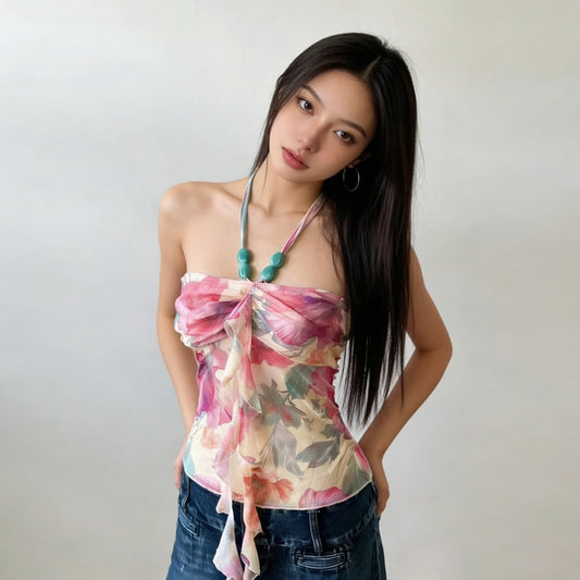 Halter Bloom — Printed Slim Fit Halter Tee