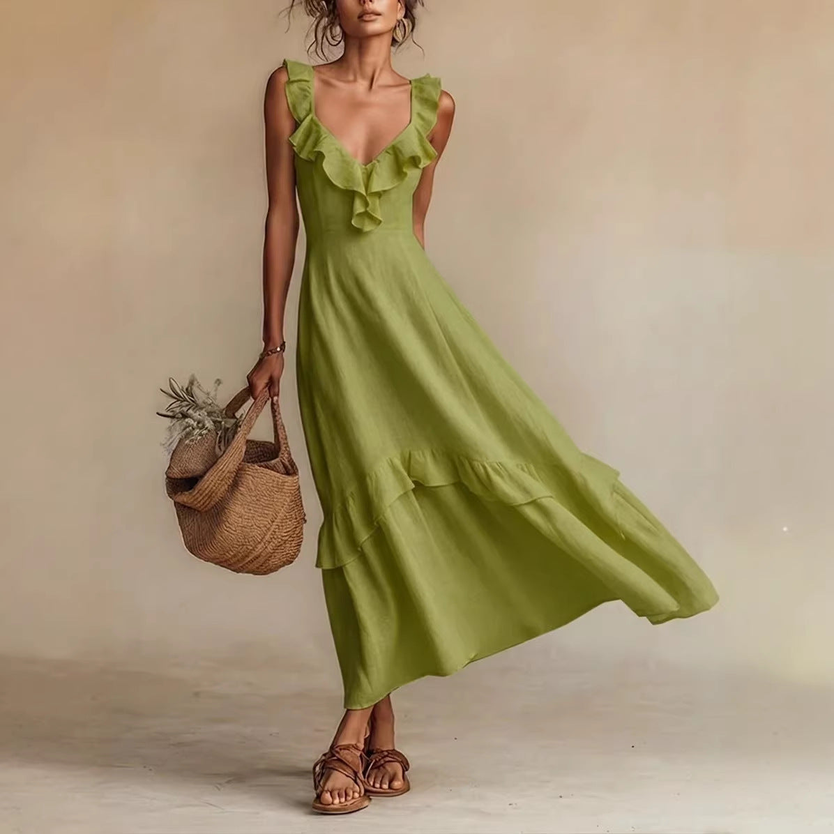 Flutter By — Ruffled Sleeve Cotton-Linen Dress