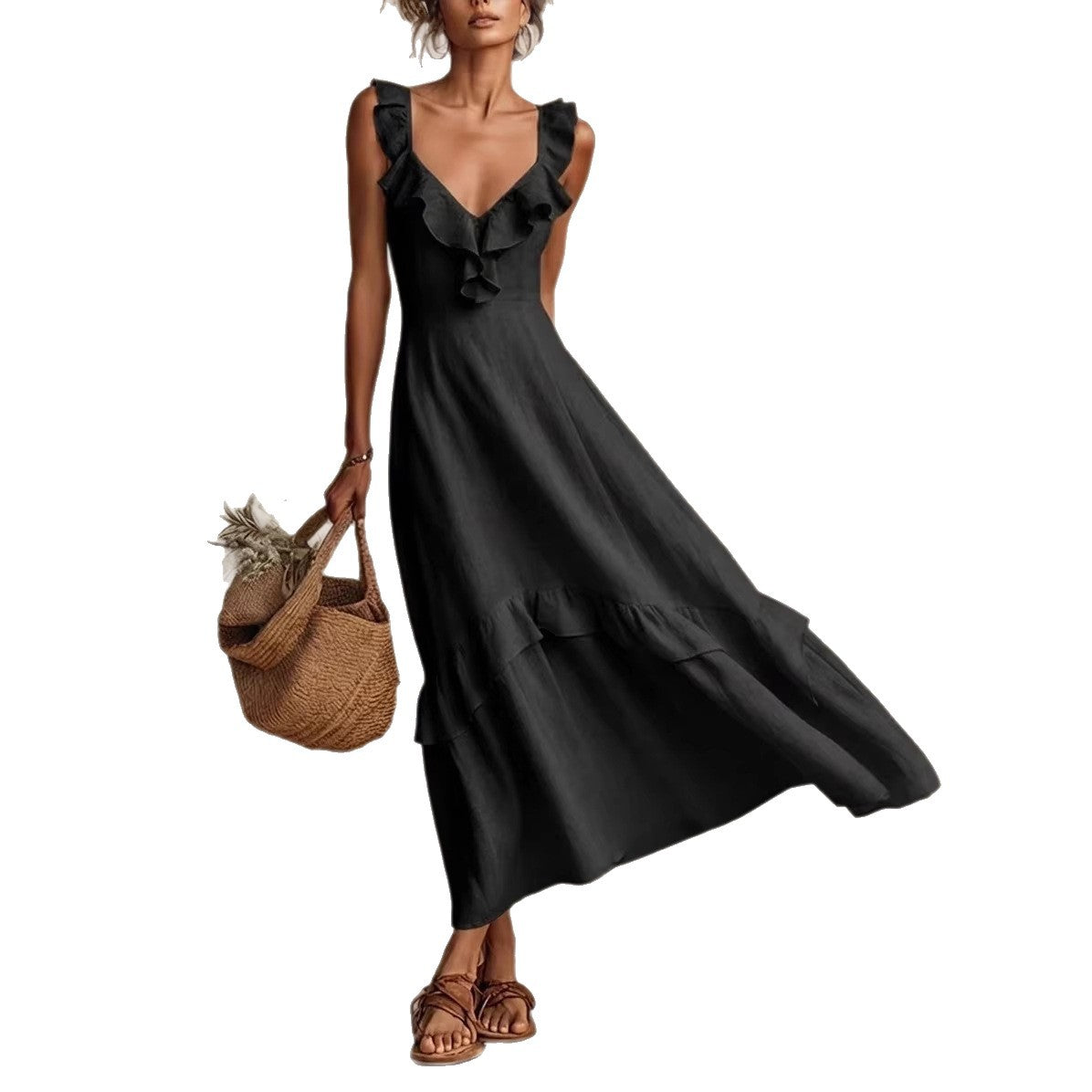 Flutter By — Ruffled Sleeve Cotton-Linen Dress
