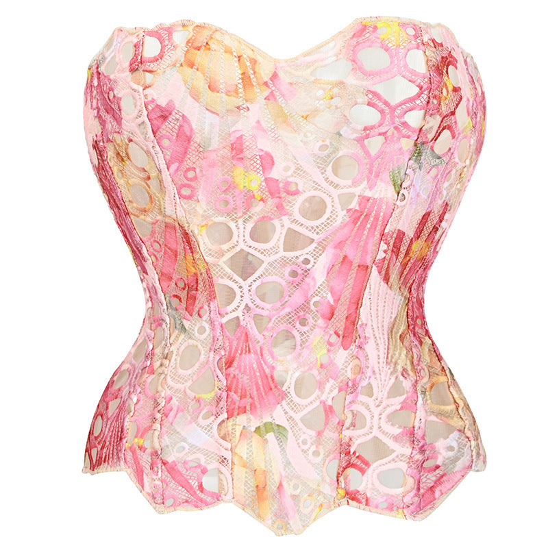 Corset-tial — Irregular Lace Fishbone Mesh Corset Top