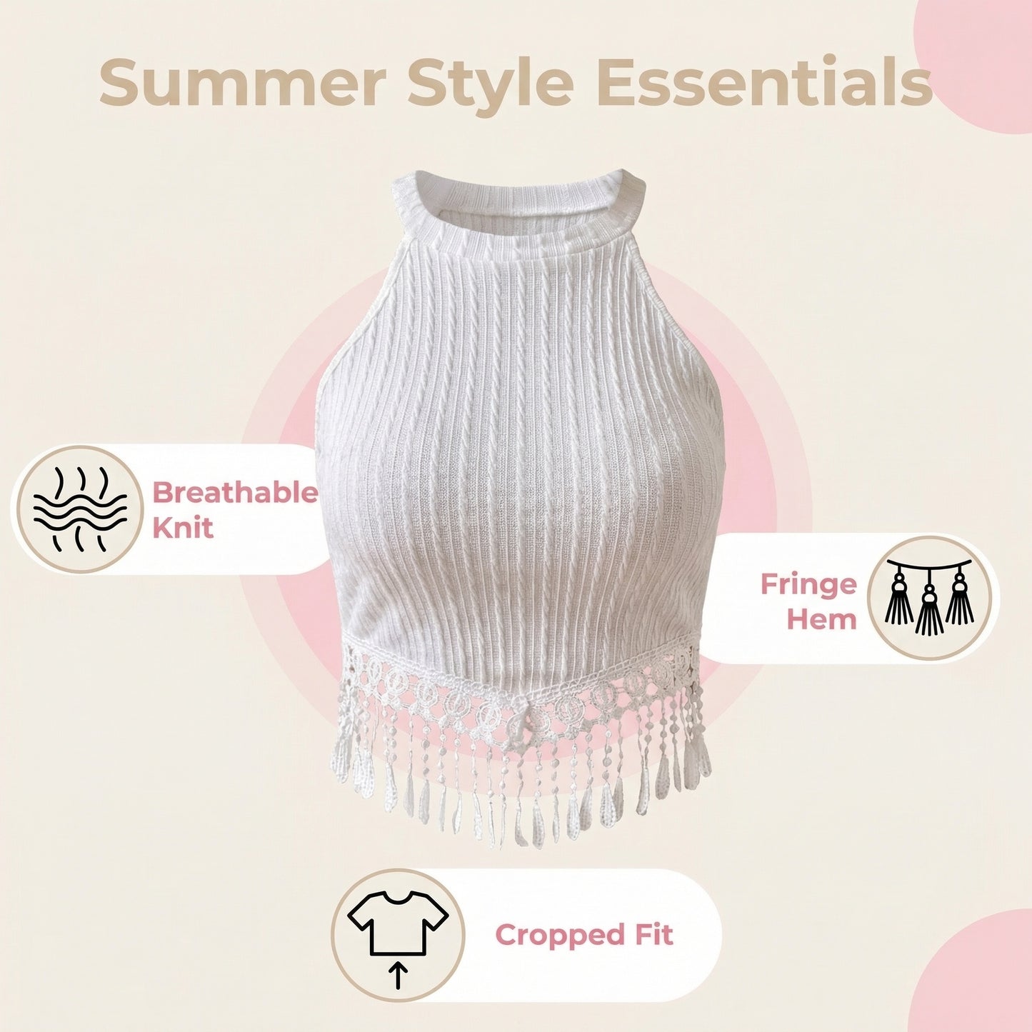 Tassel Tease — Elegant Tassel Crop Top, Slim-Fitting
