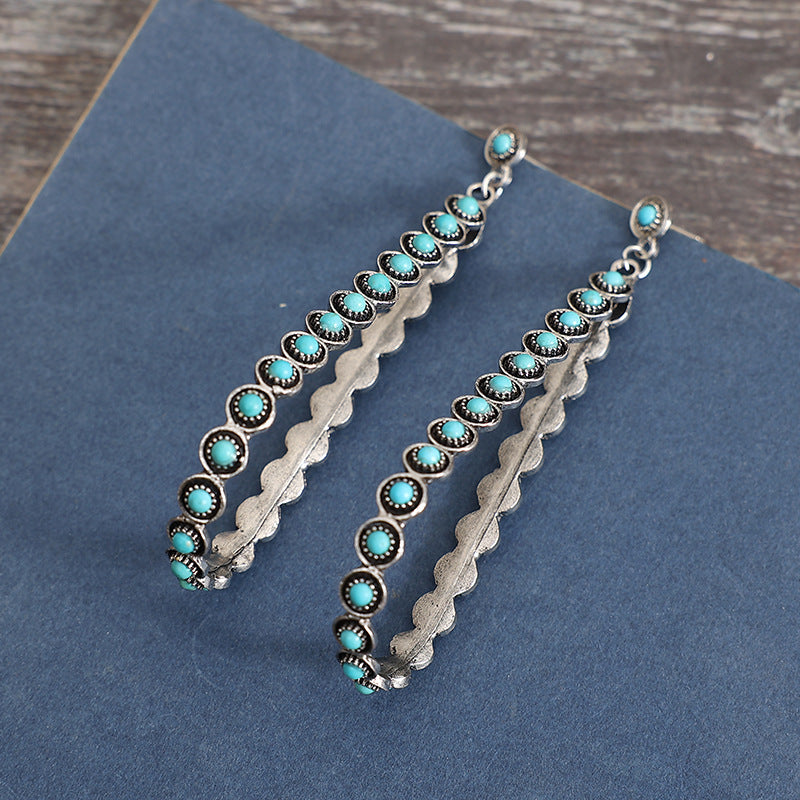 Teardrop Trend — Hollowed-Out Large Turquoise Drop Earrings