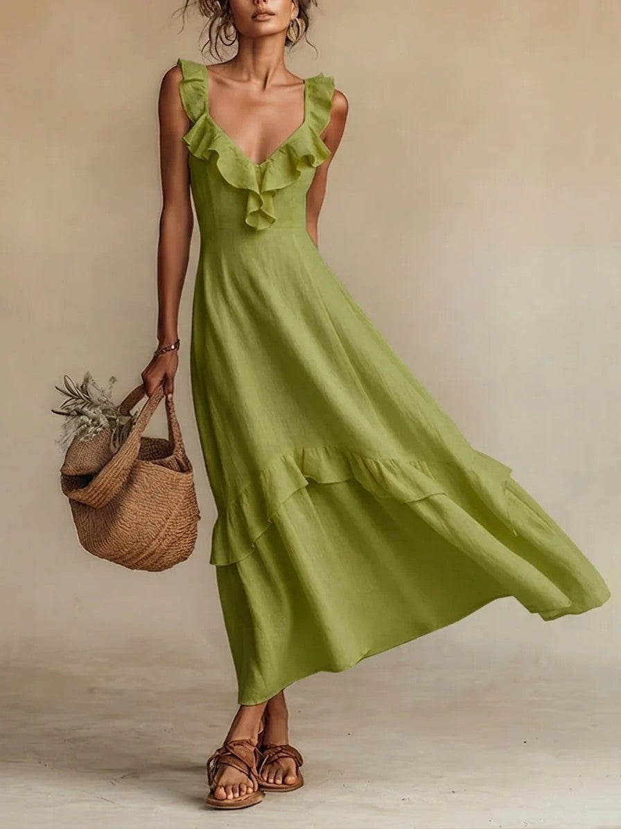 Flutter By — Ruffled Sleeve Cotton-Linen Dress