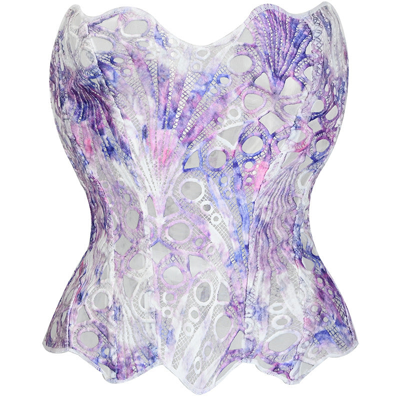 Corset-tial — Irregular Lace Fishbone Mesh Corset Top