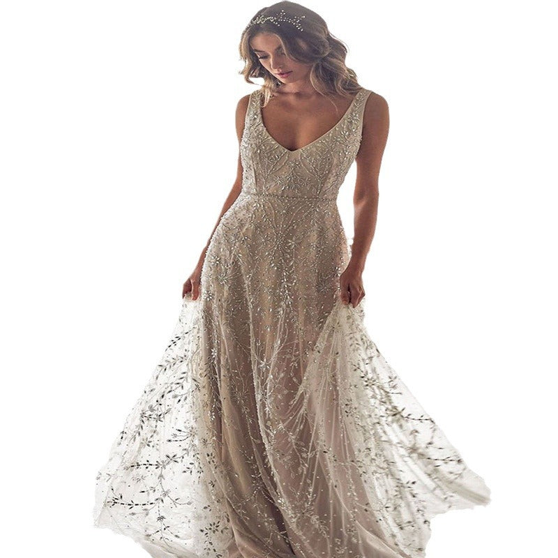 Gown with the Wind — New Bronzing V-neck Long Dress
